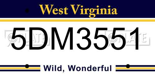5DM3551 West Virginia License Plate