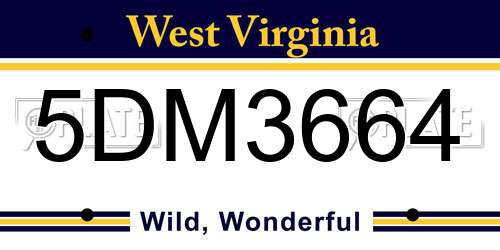 5DM3664 West Virginia License Plate