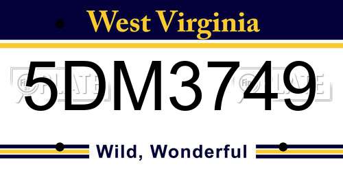 5DM3749 West Virginia License Plate