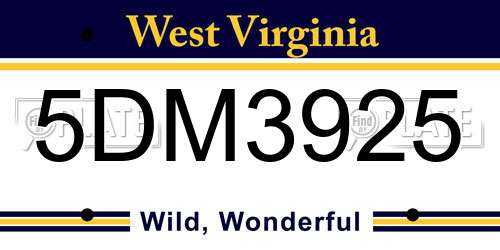 5DM3925 West Virginia License Plate