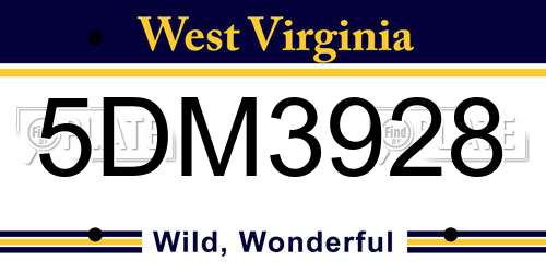 5DM3928 West Virginia License Plate