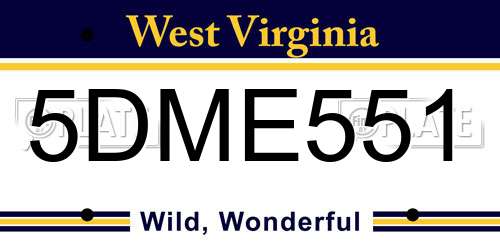 5DME551 West Virginia License Plate