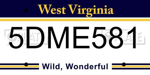 5DME581 West Virginia License Plate