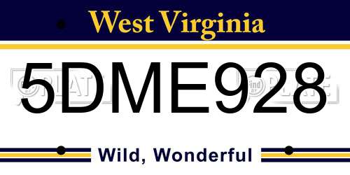 5DME928 West Virginia License Plate
