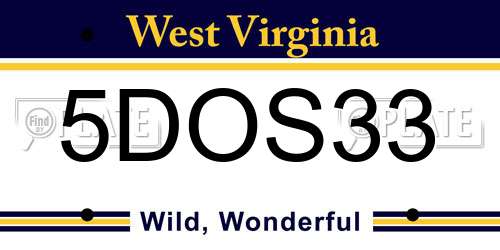 5DOS33 West Virginia License Plate