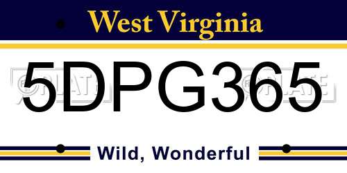 5DPG365 West Virginia License Plate