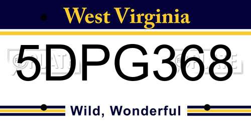 5DPG368 West Virginia License Plate