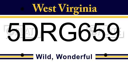 5DRG659 West Virginia License Plate
