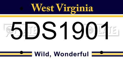 5DS1901 West Virginia License Plate