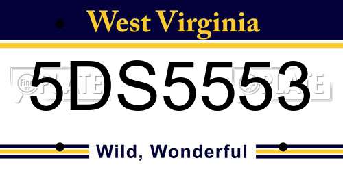 5DS5553 West Virginia License Plate