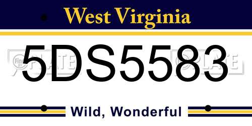 5DS5583 West Virginia License Plate