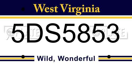 5DS5853 West Virginia License Plate