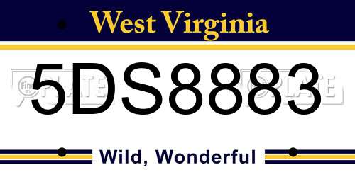 5DS8883 West Virginia License Plate