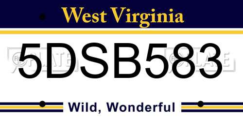 5DSB583 West Virginia License Plate