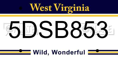 5DSB853 West Virginia License Plate