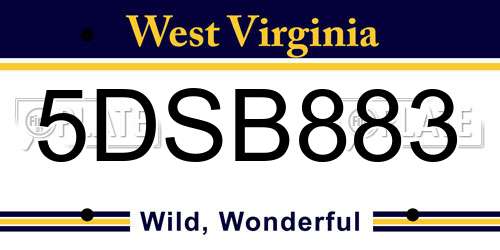 5DSB883 West Virginia License Plate