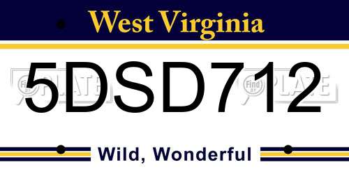 5DSD712 West Virginia License Plate