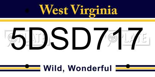5DSD717 West Virginia License Plate