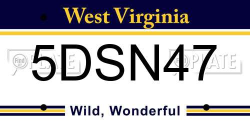5DSN47 West Virginia License Plate