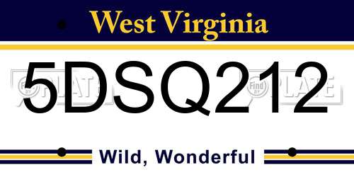 5DSQ212 West Virginia License Plate