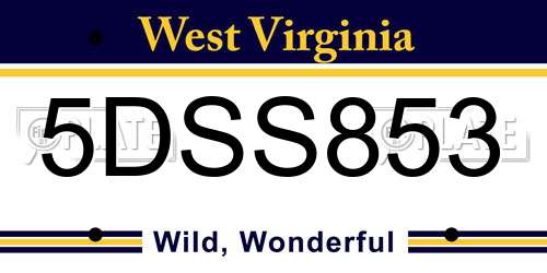 5DSS853 West Virginia License Plate