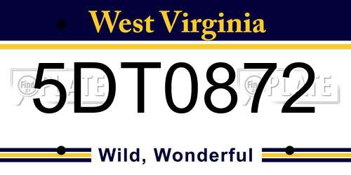 5DT0872 West Virginia License Plate