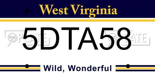 5DTA58 West Virginia License Plate