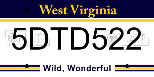 5DTD522 West Virginia License Plate