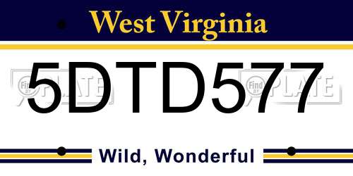 5DTD577 West Virginia License Plate