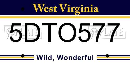 5DTO577 West Virginia License Plate