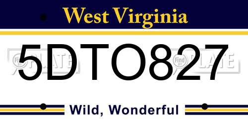 5DTO827 West Virginia License Plate