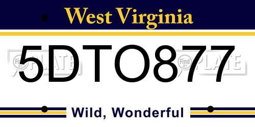 5DTO877 West Virginia License Plate