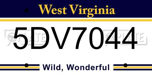 5DV7044 West Virginia License Plate
