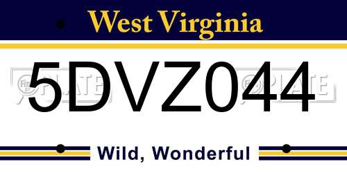 5DVZ044 West Virginia License Plate