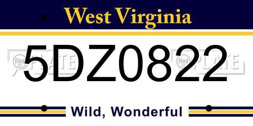 5DZ0822 West Virginia License Plate