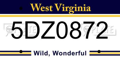 5DZ0872 West Virginia License Plate