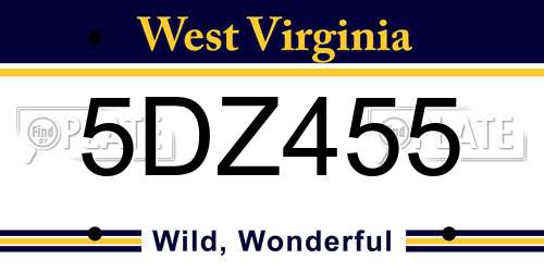 5DZ455 West Virginia License Plate
