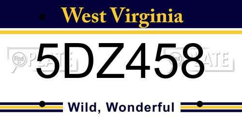 5DZ458 West Virginia License Plate