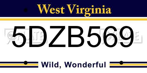5DZB569 West Virginia License Plate