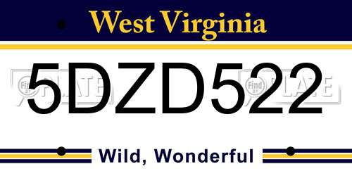 5DZD522 West Virginia License Plate