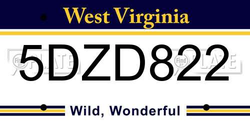 5DZD822 West Virginia License Plate