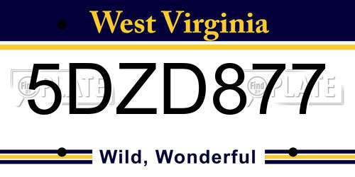 5DZD877 West Virginia License Plate