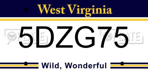 5DZG75 West Virginia License Plate