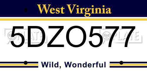 5DZO577 West Virginia License Plate