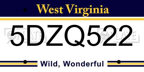 5DZQ522 West Virginia License Plate