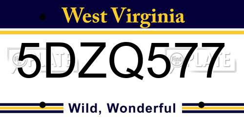 5DZQ577 West Virginia License Plate