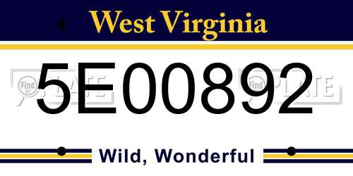 5E00892 West Virginia License Plate