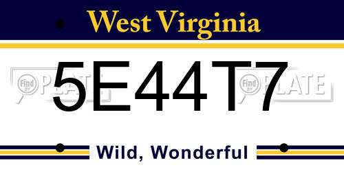 5E44T7 West Virginia License Plate
