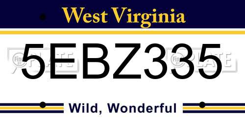 5EBZ335 West Virginia License Plate