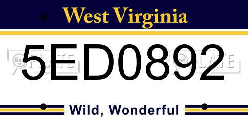 5ED0892 West Virginia License Plate